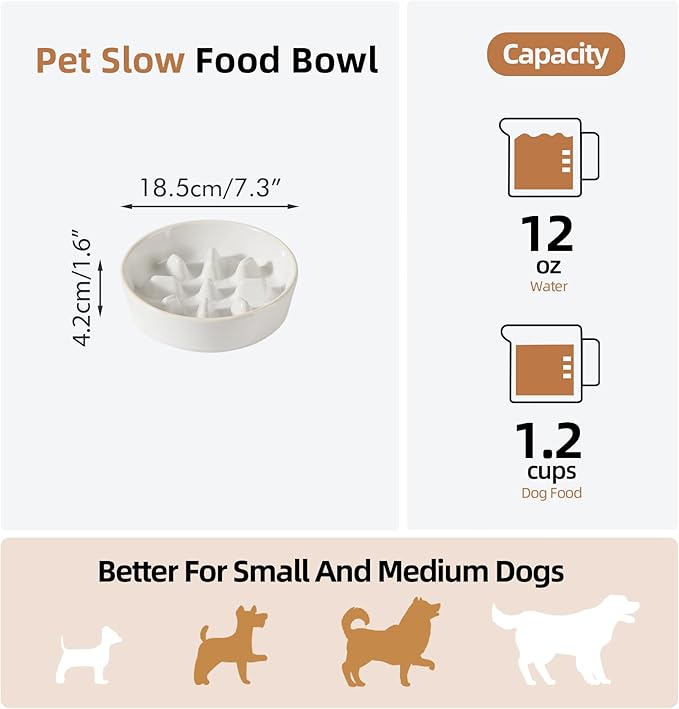 Havniva Slow Feeder Dog Bowls, 1.2 Cups Ceramic Dog Food Bowls 7.3 inch Slow Feeder for Small Dogs Puzzle Bowls for Fast Eater, Pet Slow Feeding Dish Anti-Choking