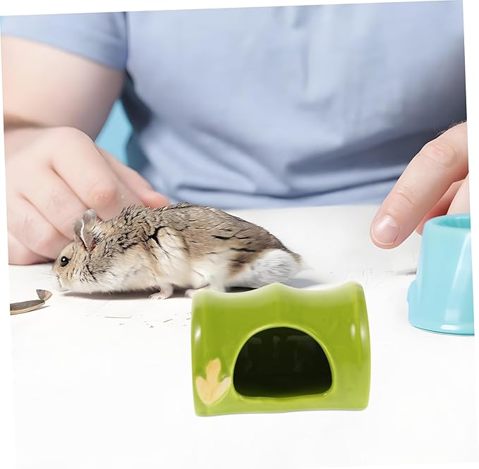 Toyvian Ceramic Hamster Habitat: Bamboo Shaped Hideout Small Animals Hideaway House Cool Bed for Mice Gerbils Small Pet Mouse Mice Rat Summer Hut