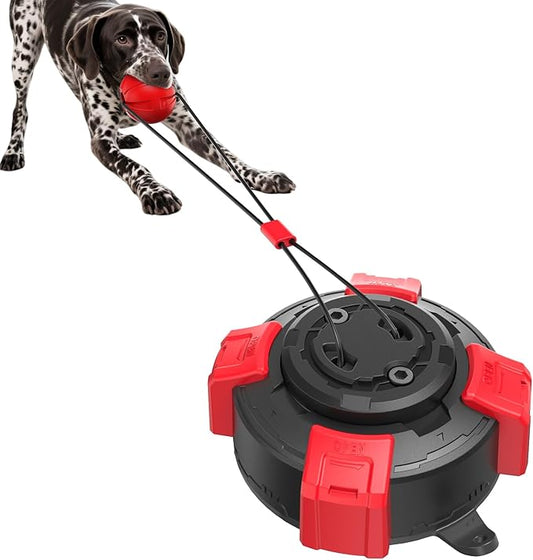 Red & Black Indestructible Suction Cup Dog Toy with Powerful Suction for Aggressive Chewers Interactive Tug of War Puzzle Enrichment Ball for Small/Medium Dogs Boredom Relief Indoor Outdoor Use
