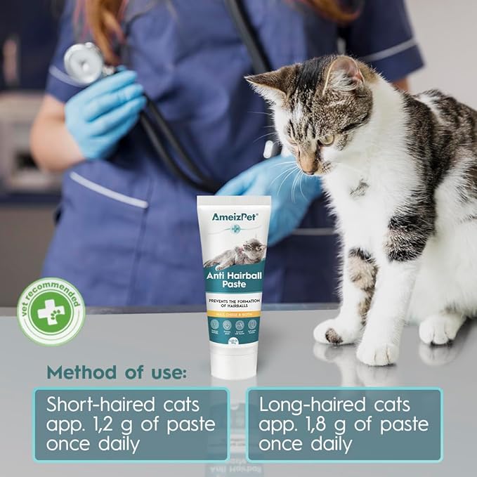 AmeizPet Hairball Remedy for Cats, Anti-Hairball Malt Paste for Pet Fur, Treatment for Long & Short Fur Cats with Taurine & Cheese, 4.23 Oz (120g)