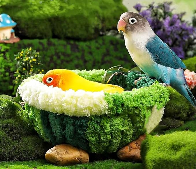 2 Pack Warm Bird Nest Bed for Cage Plush Hanging Parrot Bed Bird Snuggle Hut Hanging Sleeping Bird House for Parakeet, Conure, Budgie, Cockatiel, Lovebird, Finch, Hamster-Green&Pink