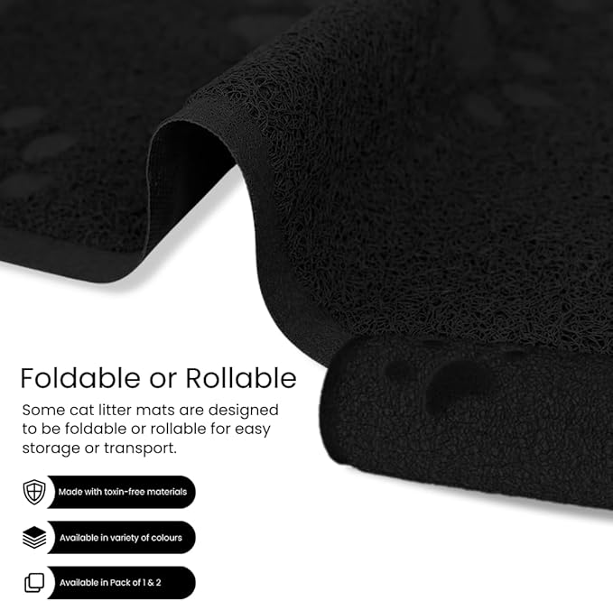 Andalus Large Cat Litter Mat, Pack of 2 - Waterproof, Non-Slip & Easy to Clean Cat Litter Box Mat for Extra Efficient Pet Litter-Trapping, Black (30” X 18”)