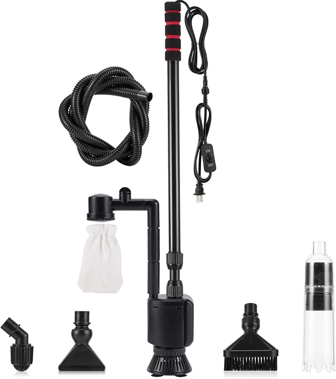 AQQA Electric Aquarium Vacuum Gravel Cleaner, 6 in 1 Fish Tank Vacuum | Automatic Cleaning Tools Kit Water Changer, Multifunction Wash Sand Filter Water Circulation 20W 320GPH 110V