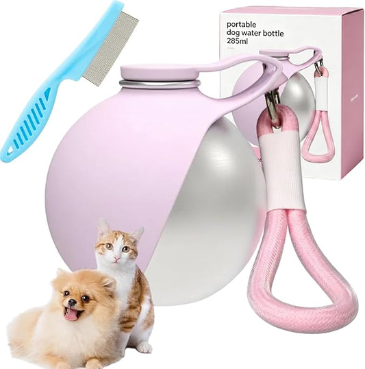 2 in 1 Portable Tumbler for Dogs, 2026 New Dog Water Bottle Portable with Foldable Bowl, 285ml Stainless Steel Pet Water Bottle, Ideal for Walking, Hiking & Travels (Pink)