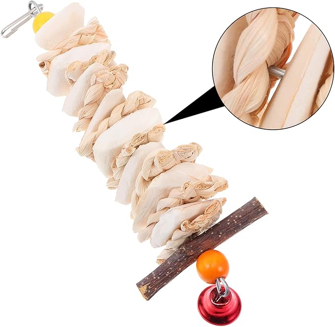 balacoo Parrot Bite Toy Hanging Cuttlebone Chew Calcium Molar String for Small Birds Pet Training and Play 9.84X1.77X1.18In