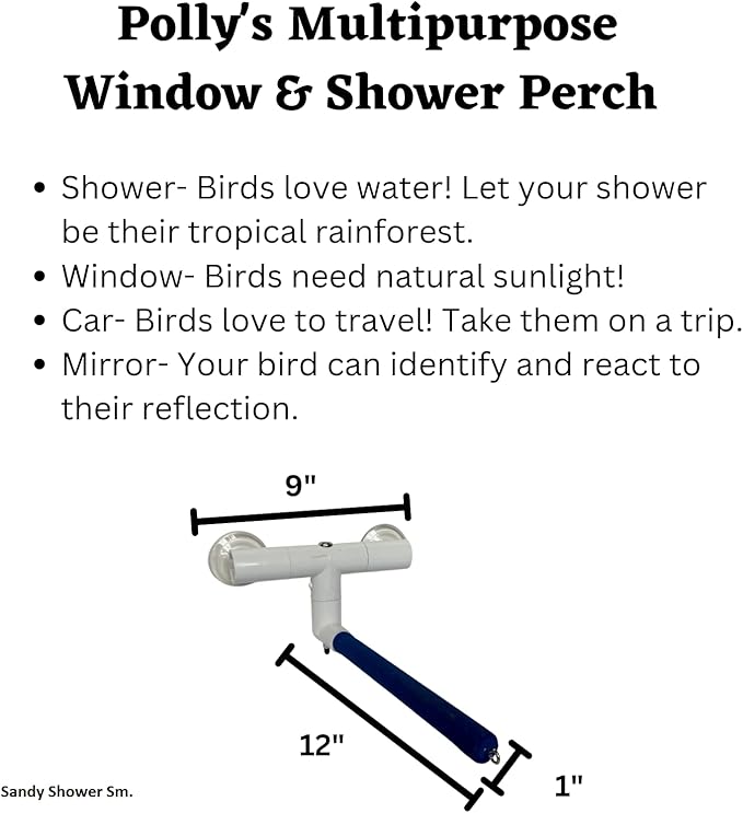 Polly's Portable Window-Shower Perch with Suction Cups for Cockatiels, Macaws, African Greys (Sandy, Small)