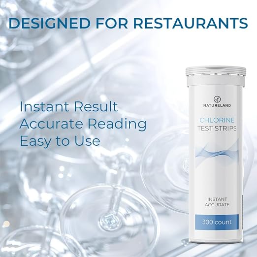 Restaurant Chlorine Test Strips 10-250 ppm, 1 Second Result, 300 Count | Instant 10-250 ppm chlorine solution strength checks for restaurants, food trucks and commercial kitchens; value pack
