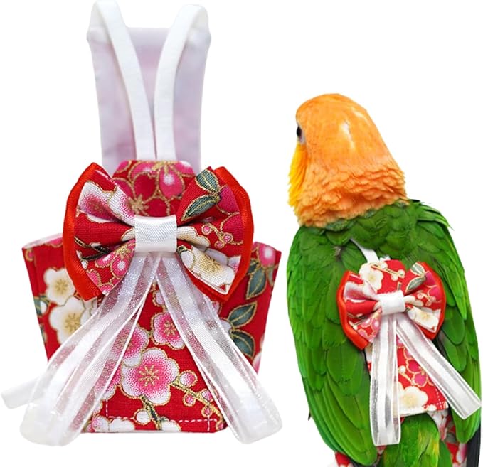 Bird Diaper Cockatiel Clothes Flight Suite, Reusable Parrot Nappy with Waterproof Inner Layer, Cute Pigeon Pants Urine Wet Suit Costume for Conure Macaw (Red,XL)