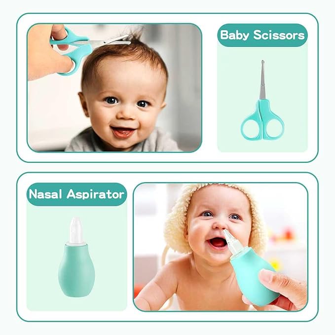 WXA Baby Healthcare and Grooming Kit with Nail Clippers, Scissors, Infant Grooming Kit for Newborns (18 in 1, Green)
