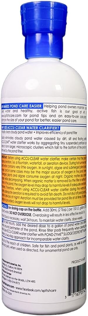 API Pond ACCU-Clear (16 fl oz) Water Clarifier - Improves Filter Efficiency | Quickly Cleans Cloudy Pond Water - Treats Up To 2,400 Gallons - Safe for Pets & Wildlife - Weekly Maintenance or As Needed