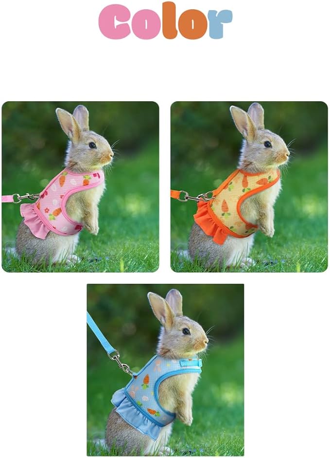 Breathable Small Animal Harness Leash & Hat Set - Adjustable Closure, 3 Colors - Escape-Proof Vest for Bunny, Chinchilla, Guinea Pig, Hamster for All Seasons
