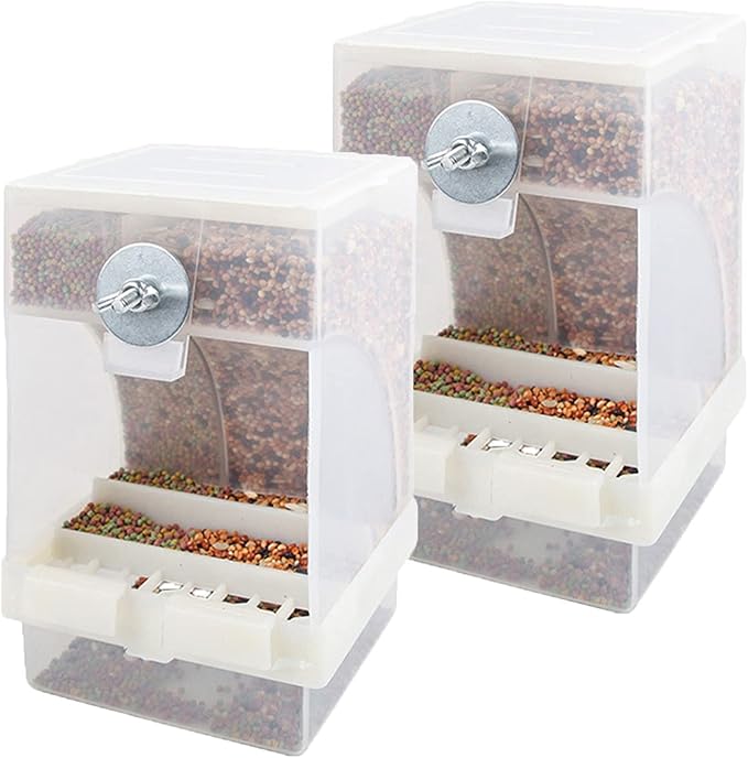 2-Pack No-Mess Automatic Bird Feeder Parrot Feeder Cage Accessories Supplies for Feeder Integrated Automatic Box Parakeet Canary Cockatiel Finch (2pcs)