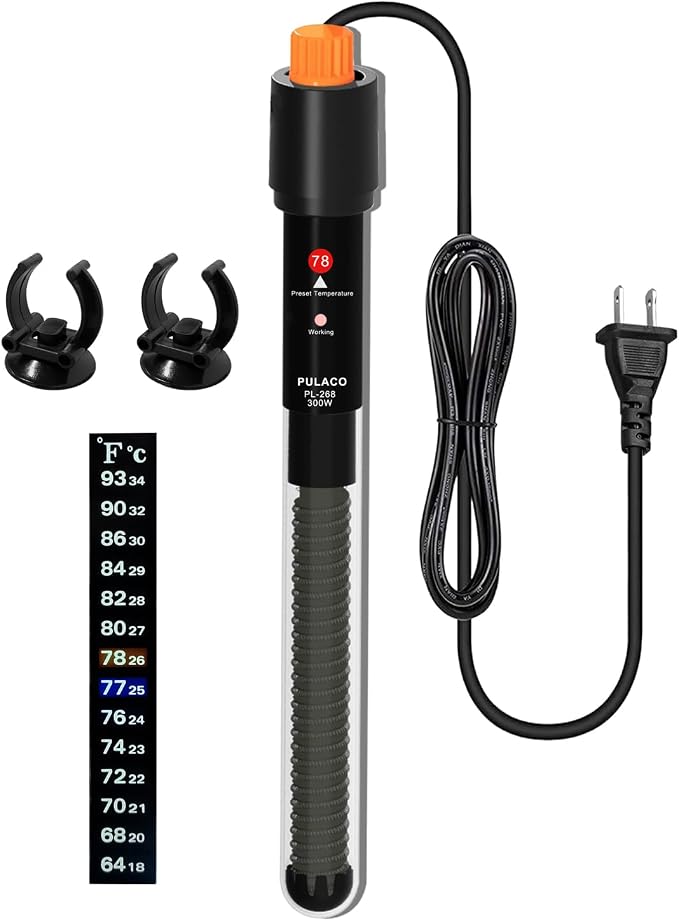 300Watt Aquarium Heater for 50-70 Gallon Fish Tank, Adjustable Submersible Heater Thermostat with Thermometer Strip and Suction Cup