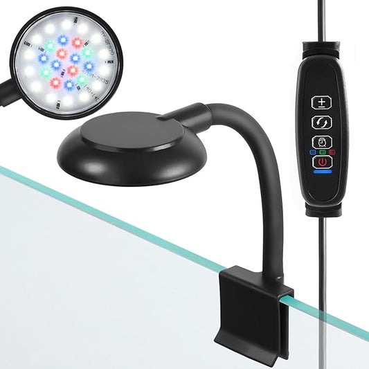 AQUANEAT Clip on Aquarium Light for up to 3 Gal Fish Tank, Auto On Off with Timer, Dimmable Small Fish Tank Light USB for Betta Tank (Small)
