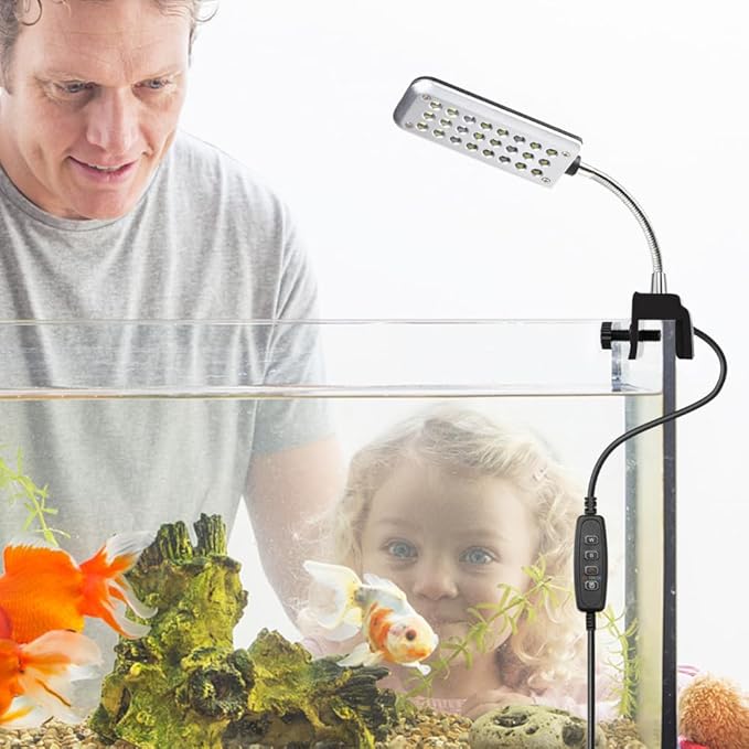 DaToo Aquarium Light Small LED Clip Light for Fish Tank 1.5W with Timer&Dimmer, 1 Yr Warranty