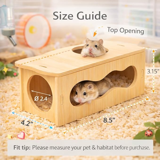 Medium Wooden Hamster Inspired Tunnel with Side & Top Windows Tunnel Toy Dreamy Cloud-Inspired Hideout with Smooth Streamlined Design – Natural Hideout Tube for Dwarf and Syrian Hamsters, Gerbils