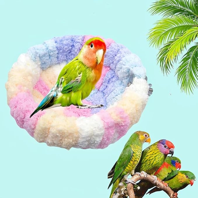 2 Pack Warm Bird Nest Bed for Cage Plush Hanging Parrot Bed Bird Snuggle Hut Hanging Sleeping Bird House for Parakeet, Conure, Budgie, Cockatiel, Lovebird, Finch, Hamster-Green&Pink