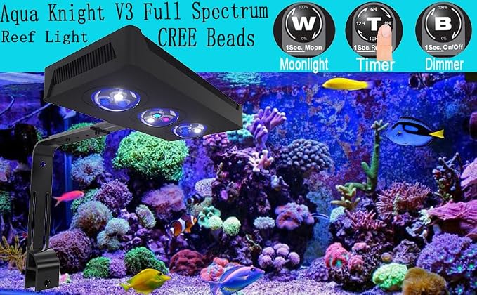 Aquarium Light 30W Reef Light for Coral SPS LPS Saltwater Light | 2 Channels Dimmable, Built-in Timer, Sunrise Sunset, Moonlight Mode, Fits 10-24 Inch Saltwater Reef Marine Fish Tank
