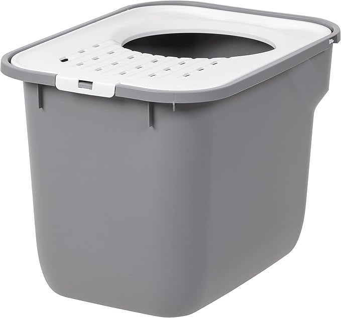 IRIS USA Square Top Entry Cat Litter Box, Kitty Litter Pan with Litter Particle Catching Cover and Privacy Walls, Gray/White (Pack of 4)