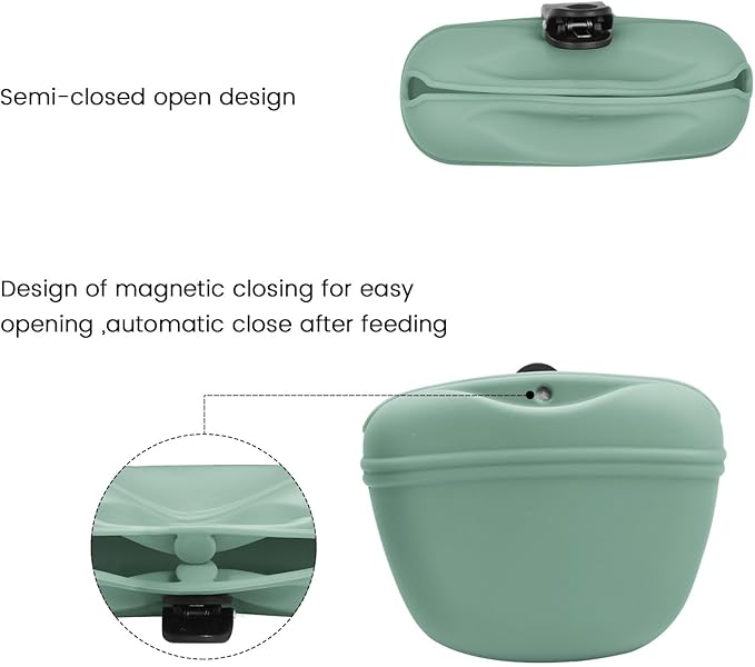 AUDWUD Silicone Dog Treat Pouch,with Dog Training Clicker,Clip on Portable Training Container,Convenient Magnetic Buckle Closing and Upgraded Waist Clip for Enhanced Stability