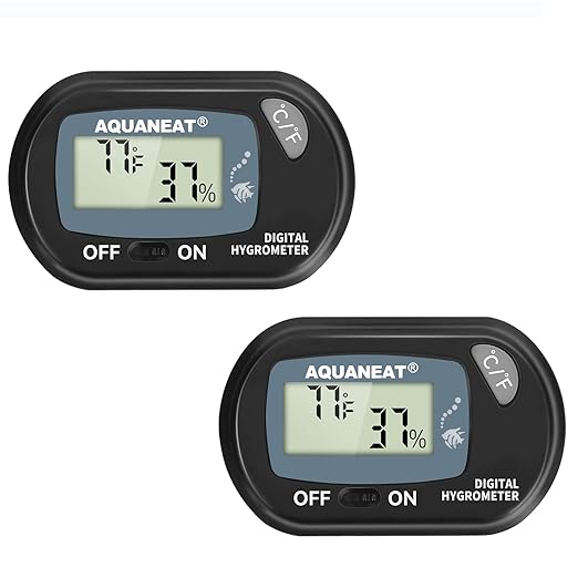 AQUANEAT 2 Packs Reptile Thermometer Hygrometer Digital Display Temperature and Humidity Moniter for Reptiles Rearing Box with Suction Cup…