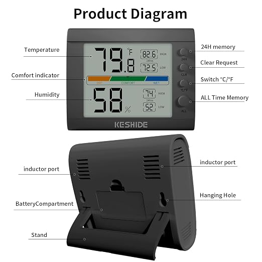 Hygrometer Thermometer Gauge Mini Digital, Monitor Indoor Outdoor Humidity Meter Temperature for Humidifiers Dehumidifiers Greenhouse Reptile Humidor