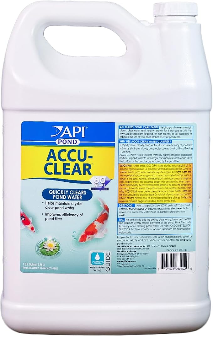 API Pond ACCU-Clear (1 Gallon) Water Clarifier - Improves Filter Efficiency | Quickly Cleans Cloudy Pond Water - Treats Up To 19,200 Gallons - Safe for Pets & Wildlife - Weekly Maintenance or As Needed