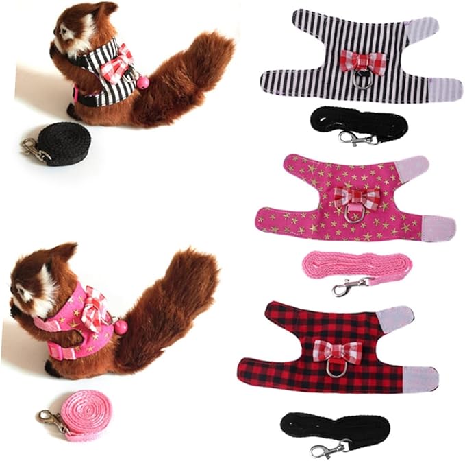 BESPORTBLE Lovely Pet Leash Breathable Mesh Fabric Vest for Small Animals for Hamsters and Guinea Pigs Red Grids