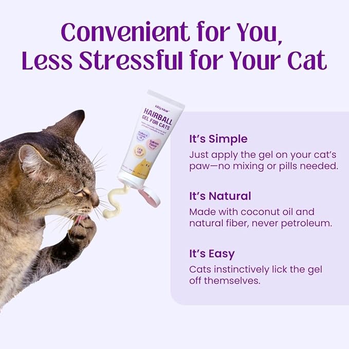 Hairball Gel for Cats - Cat Supplement to Help Reduce & Prevent Hairball - Salmon Flavor, Easy Paw Application Gel