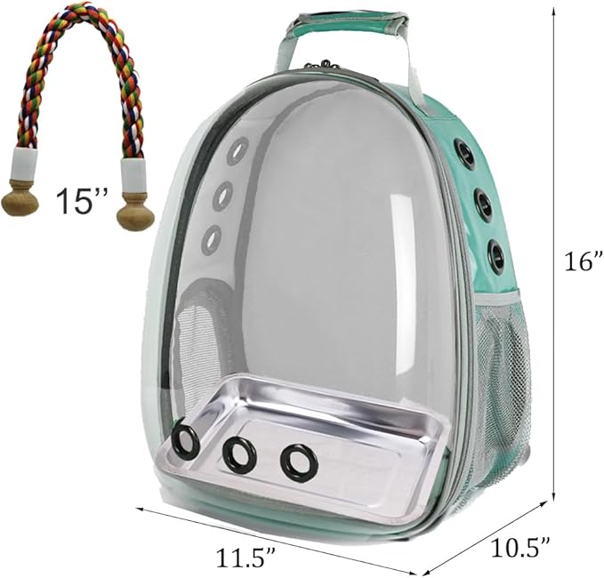Bird Traval Carrier Cage, Clear Space Capsule Astronaut Backpack to Carry Parakeet Cockatiel Parrot with Metal Tray Bird Feeder Wood Perch, Vet Transport School Bag
