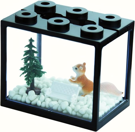 Small Sea Monkey Tank, Stackable Mini Betta Fish Tank Tinny Aquarium Kit with Aquarium Gravel, Moss Ball Tank Shrimp Tank 0.27 Gallon Acrylic Cube Fish Bowl for Shrimp Snails