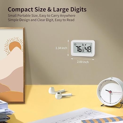 Mini Hygrometer Indoor Thermometer, Digital Humidity Gauge with Celsius Fahrenheit Switch Button,Humidity Meter Temperature Monitor for Babyroom Cellar Reptile Incubator Closet (4, White, 5 CM)