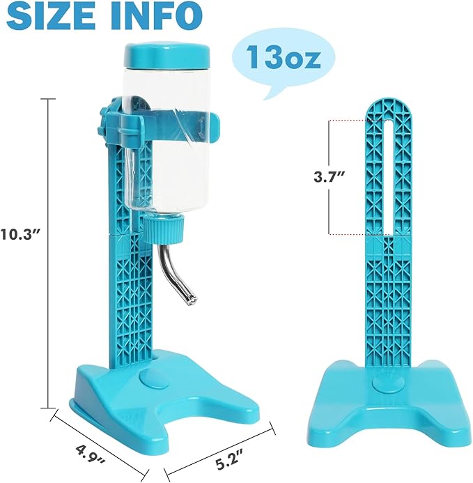 VANNON Pet Standing Water Dispenser Top Fill Dog Water Bottle Dispenser with Stand Leakproof Pet Slow Water Bottle for Small Animals, 13oz, BPA Free, Adjustable Height, Blue