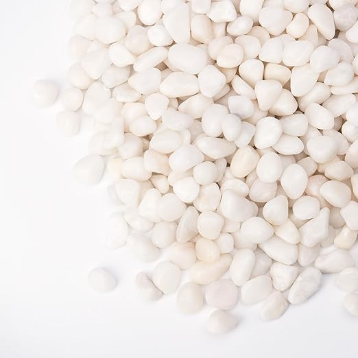 Pulovin 2.5 lbs White Pebbles for Vases, 3/8" Small Plant Stones for Pots Indoor, Pea Gravel for Succulents, Bamboo, Terrarium, High Polished
