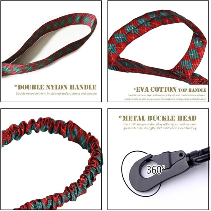 Christmas Tactical Dog Collar and Leash Set Adjustable Nylon Collar Dog Training Collar Leash Set with Control Handleand （Christmas Green XL