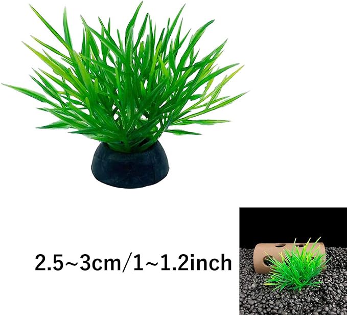 Aquarium Plant Fish Tank Decoration 20 Pieces Small/1" Tall Plastic Artificial Plant Goldfish Hidden Mini Grass Set (Green-C)
