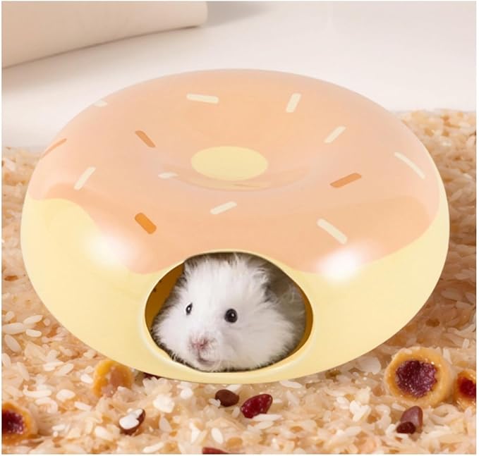 Hamster Hideout Ceramic,Small Pet Furniture,Donut-Shaped Small Pet Cage Cooling House,Summer Cage Accessories (Pink,S)