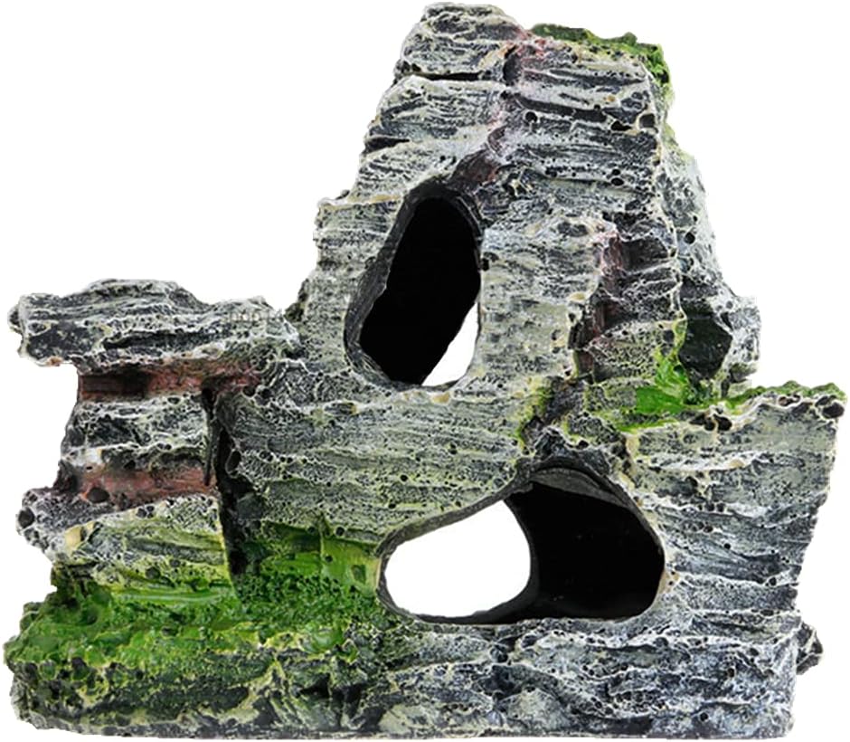 Ulalaza Aquarium Decorations Landscaping Tree Stump Hole Rock Cave Hideouts Stone Fish Tank Resin Driftwood Painted with Realistic Details Over House Supplies Castle Accessories