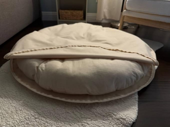 Natural 100% Cotton Canvas Round Dog Bed Cover Eco Friendly Durable Pet Bedding Dog Cushion Covers with Zippers Machine Washable Covers (Beige, Medium 28 Inches)