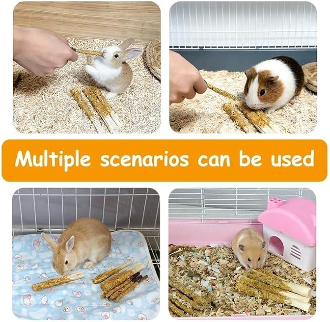 kathson 10Pcs Rabbit Chew Sticks,Natural Guinea Pig Chew Toys Apple Wood with Petals,Bunny Sweet Bamboo Molar Teeth Sticks,Small Animals Teeth Care Treats Stick for Hamster,Chinchilla,Gerbils