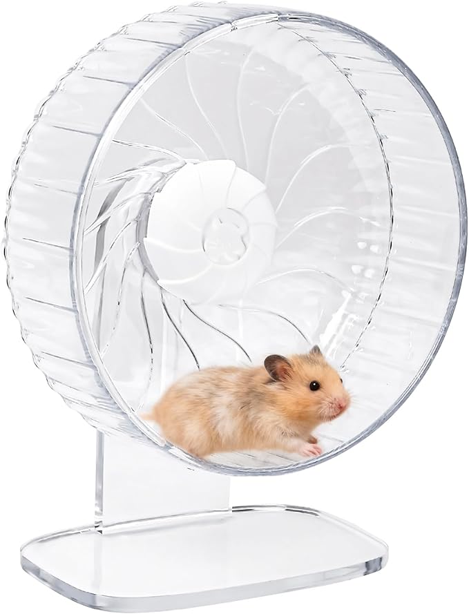 Silent Hamster Wheel, 10in Hamster Wheel with Adjustable Stand, Double-Bearing Quiet Spinner for Syrian Hamsters, Hedgehogs, Mice & Small Pets, Clear