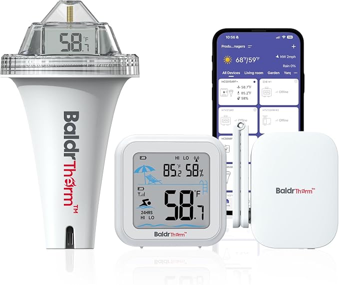 Smart Pool Thermometer with WiFi Gateway, Digital Floating Anti-Fog 360° Reading with IPX7 Waterproof, Remote App Notification Alert for Hot Tub/Ice Bath/Swimming Pool/SPA/Aquarium/Pond
