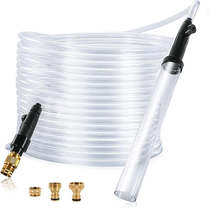 Aquarium Siphon Vacuum Gravel Cleaner Kit for Fish Tank（32ft） | Cleaning Gravel & Sand, Fish Tank Water Changer Metal Faucet Connector with Long Hose Drain & Fill