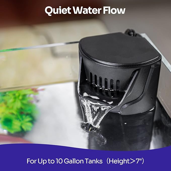 Yaubay Quiet Internal Aquarium Filter, 3-Stage Bio-Filtration Low-Level Waterfall Small Power Filter with Protective Grate for Up to 10 Gallon Fish Turtle Shrimp Tank Filtration (Filter) (Filter)