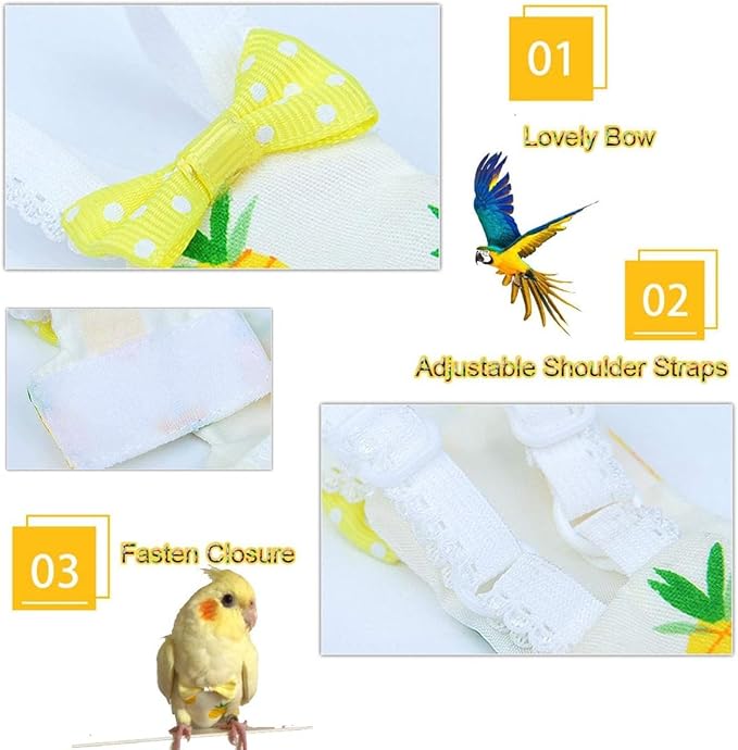 Diaper Flight Suite Liners for Birds Protective Nappy with Waterproof Inner Layer Cute Urine Wet Suit for Parrot Macaw African Budgies Conure Monk Parakeet (S,Grey)