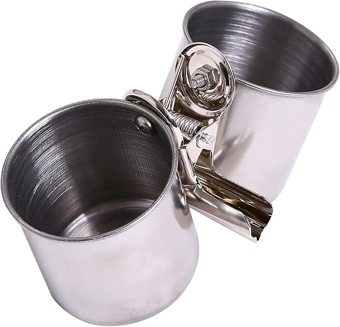 Bird Water Feeder Dishes, Stainless Steel Birdcage Bowls with Clamp Stand, Hanging Parrot Food Cups for Cage Coop, Silver