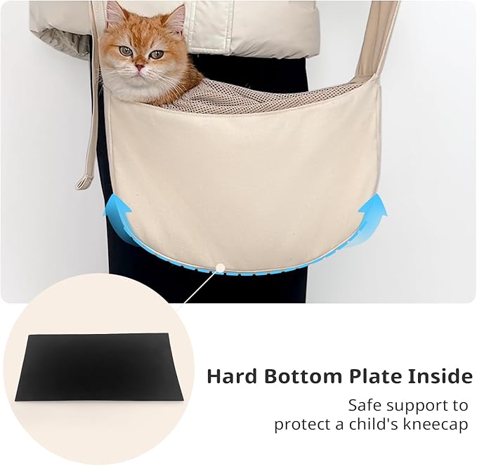 ONECUTE Dog Sling Carrier for Small Dogs and Cats, Lightweight Collapsible Pet Travel Bag with Adjustable Strap, Side Pockets & Breathable Mesh (Beige, 15.7" L x 5.9" W x 8.6" H)