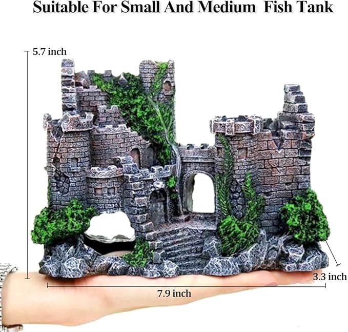 fazhongfa Aquarium Castle Air Bubbler Fish Tank Decorations for Betta Fish Ornament Small and Medium Fish Accessories Decor Betta House Toys (Air Pump is Not Include)