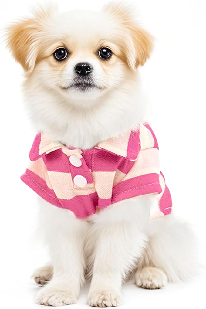Dog Shirt Polo Shirt Striped Collar Puppy Clothes Summer Button Up Pet Clothes for Small Medium Dogs Cats for Boy Girl Pets (Pink, Medium)