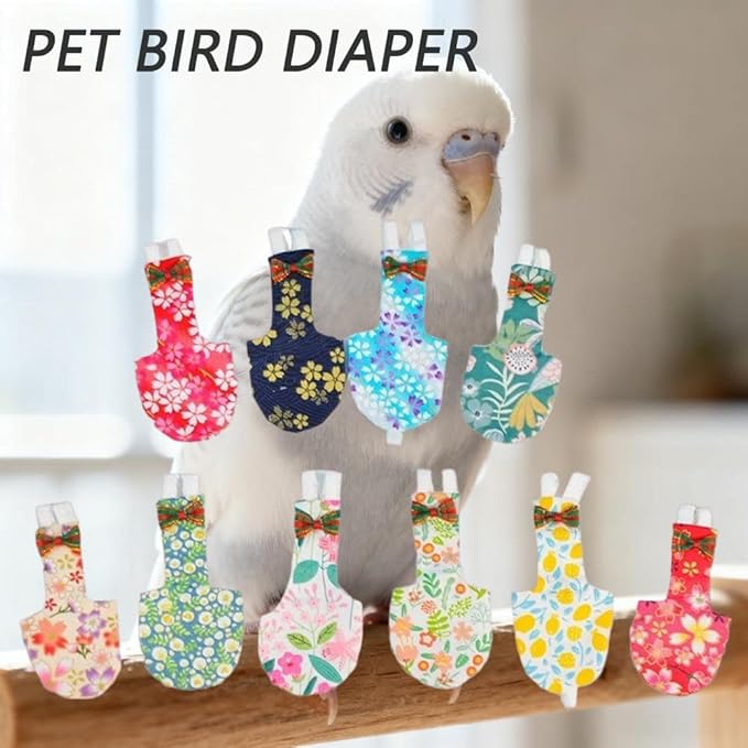 5pcs Bird Diaper Cute Printed Parrot Flight Suit Parrot Nappy Reusable Pigeon Pants Cockatiel Clothes for Parakeet Mini Macaw Budgie Canary for Indoor Outdoor - color2 L